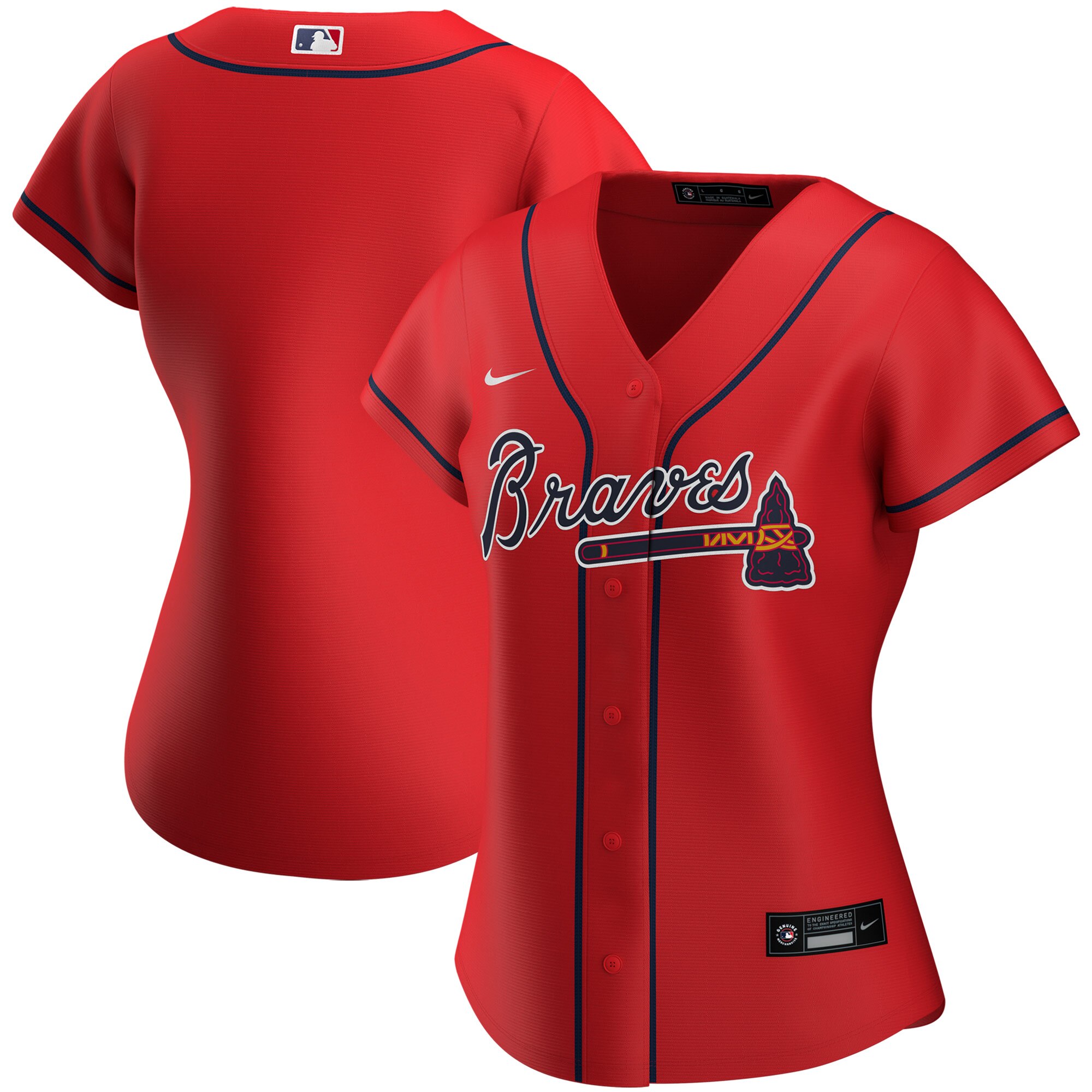 Custom Atlanta Braves Nike Women Alternate 2020 MLB Jersey Red->women mlb jersey->Women Jersey